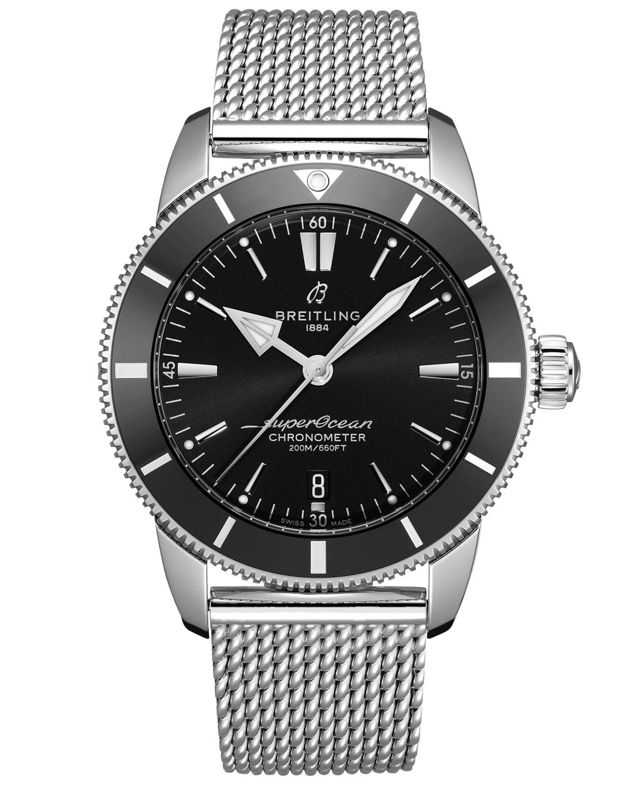 Breitling Breitling Superocean Heritage B20 Automatic 44 AB2030121B1A1  AB2030121B1A1 механические мужские часы черный циферблат, браслет нержавеющая сталь — вид спереди