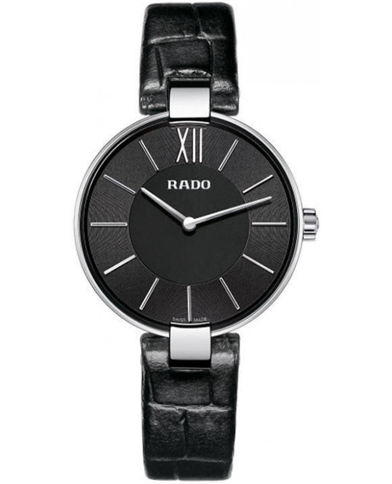 Rado Rado Coupole R22850155  R22850155 кварцевые женские часы черный циферблат, браслет кожаный — вид спереди
