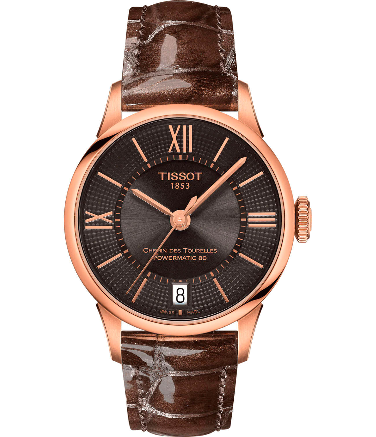 Tissot Tissot Chemin des Tourelles Powermatic 80 Lady T099.207.36.448.00 Chemin des Tourelles T0992073644800 механические женские часы коричневый циферблат, браслет кожаный — вид спереди
