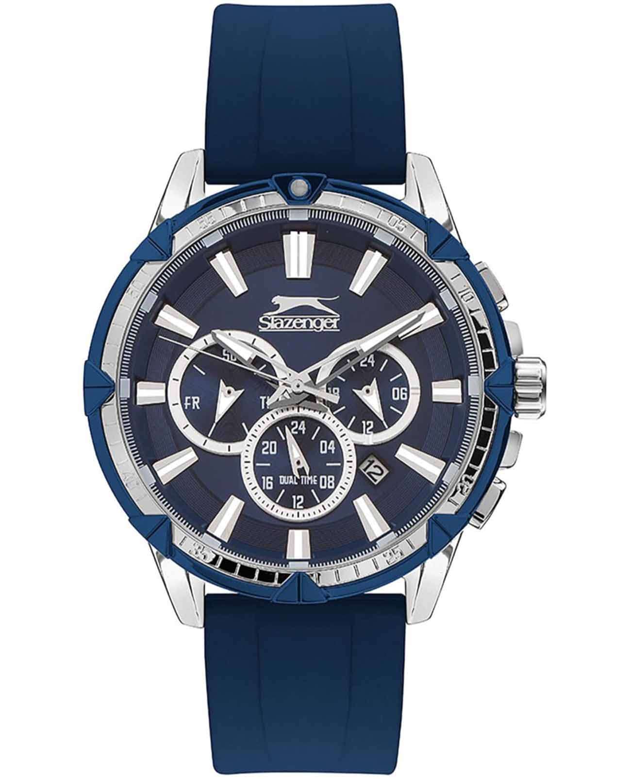 Slazenger Slazenger SL.09.2090.2.02  SL.09.2090.2.02 кварцевые мужские часы синий циферблат, браслет силикон — вид спереди