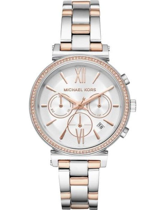 Michael Kors Michael Kors Ritz MK6558  MK6558 кварцевые женские часы серебристый циферблат, браслет сталь с ip покрытием — вид спереди