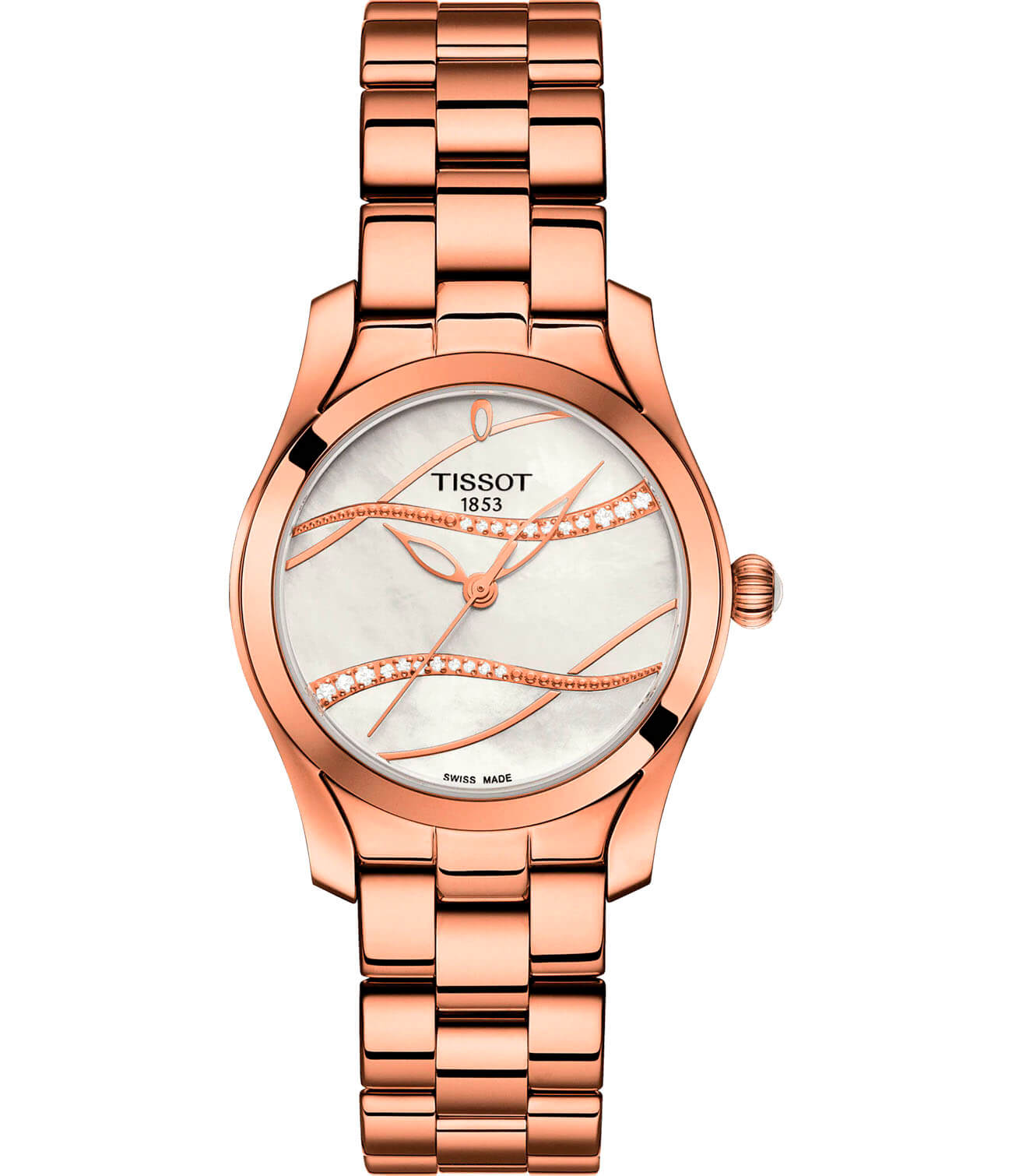 Tissot Tissot T-Wave T112.210.33.111.00 T Wave T1122103311100 кварцевые женские часы перламутровый циферблат, браслет сталь c pvd покрытием — вид спереди