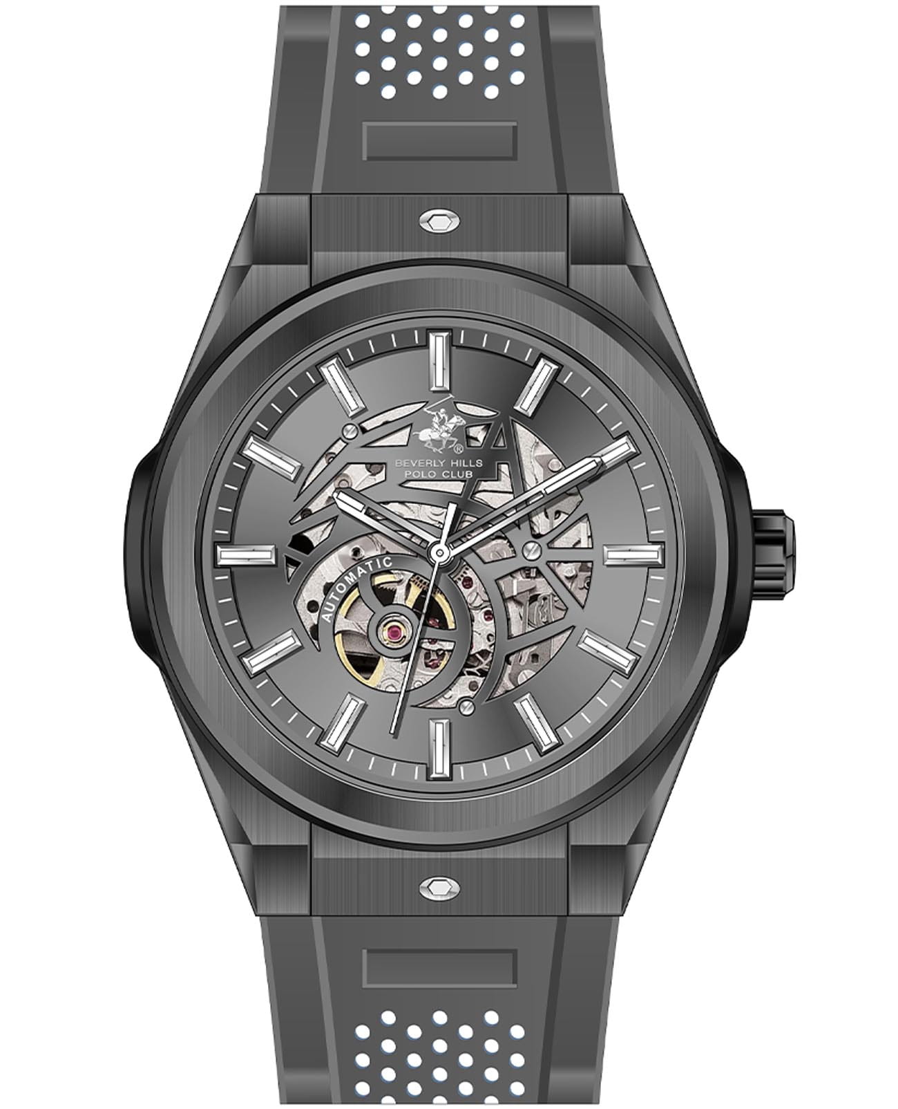 Beverly Hills Polo Club Beverly Hills Polo Club BP3636X.066  BP3636X.066 механические мужские часы серый циферблат, браслет каучук — вид спереди