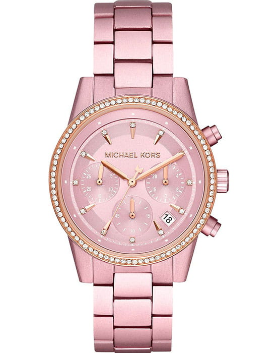 Michael Kors Michael Kors Runway Slim MK6753  MK6753 кварцевые женские часы розовый циферблат, браслет сталь c pvd покрытием — вид спереди