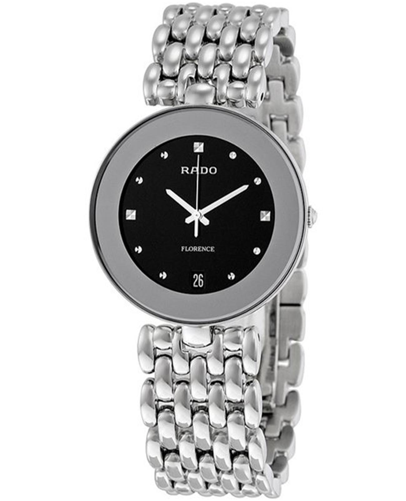 Rado Rado Florence Rondo R48792153  R48792153 кварцевые мужские часы черный циферблат, браслет нержавеющая сталь — вид спереди