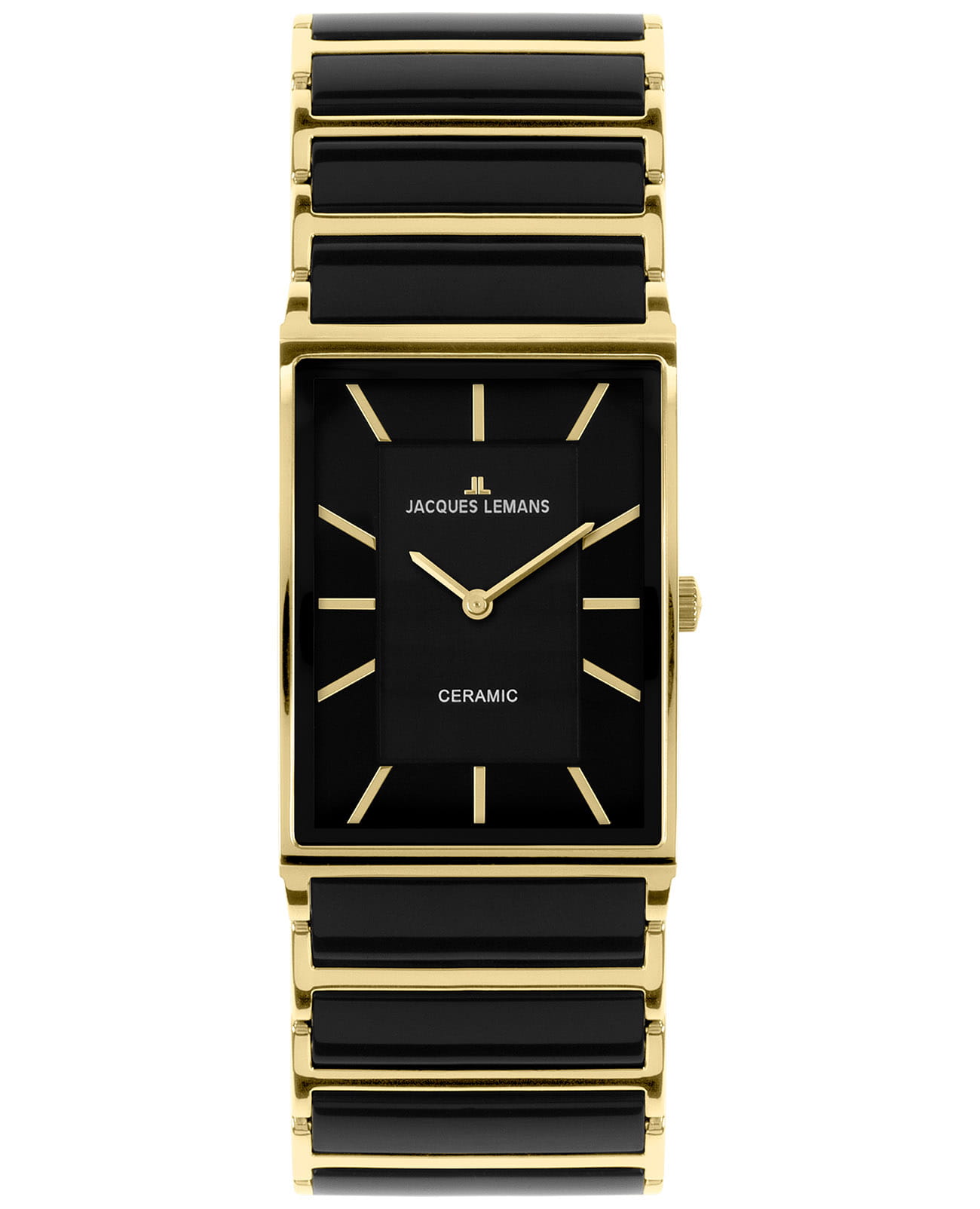 Jacques Lemans Jacques Lemans York 1-1594D  1-1594D кварцевые женские часы черный циферблат, браслет сталь + керамические вставки — вид спереди