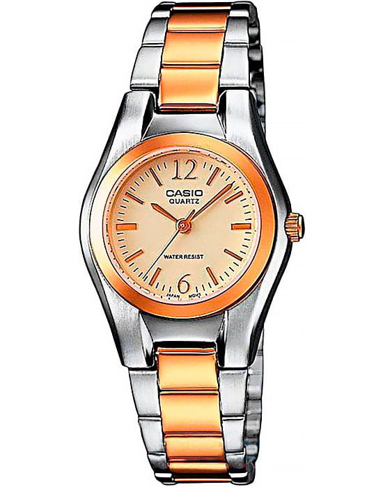 Casio Casio Collection LTP-1280PSG-9A  LTP-1280PSG-9A кварцевые женские часы шампань циферблат, браслет сталь с ip покрытием — вид спереди