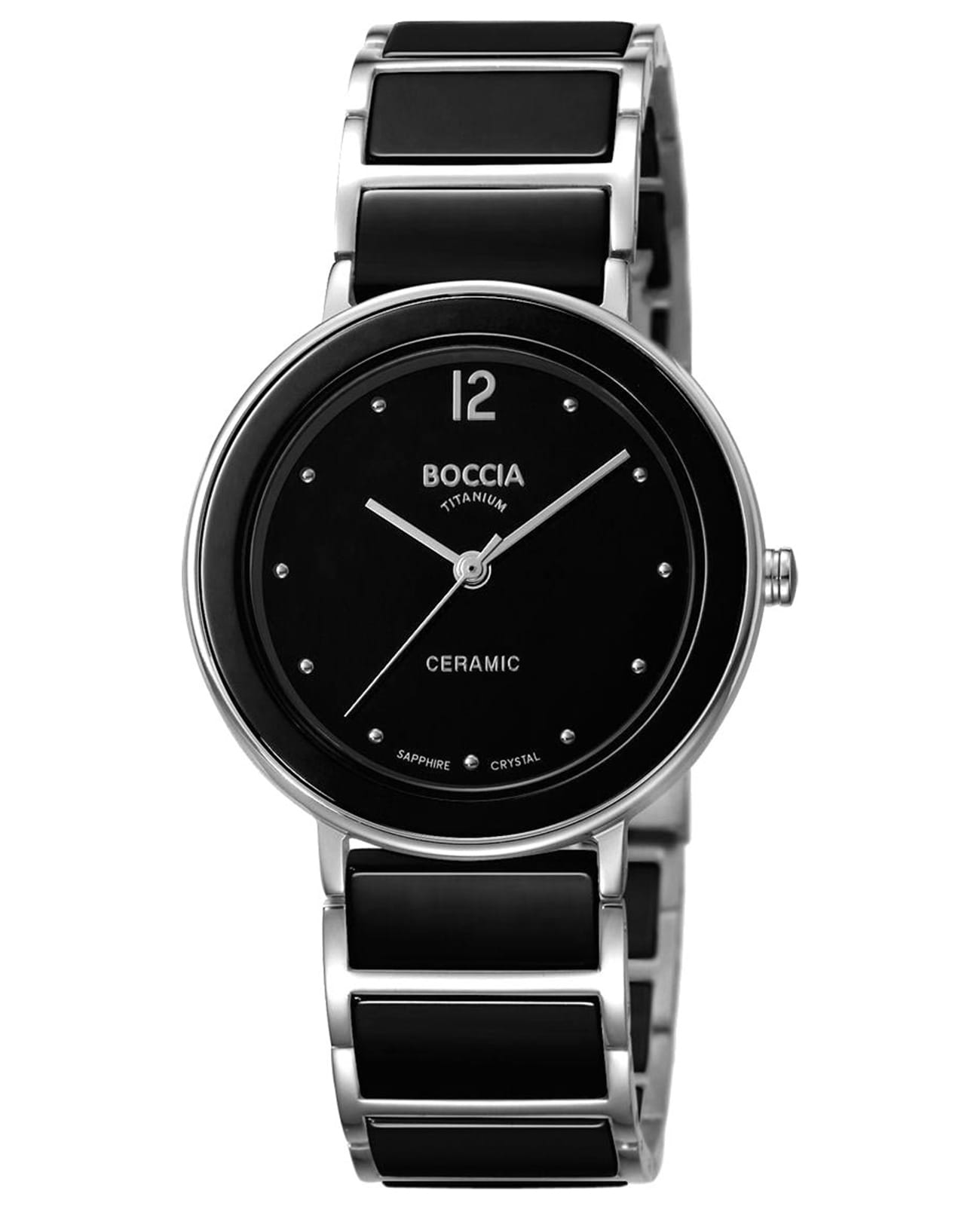 Boccia Titanium Boccia Titanium 3331-02  3331-02 кварцевые женские часы черный циферблат, браслет титановый — вид спереди