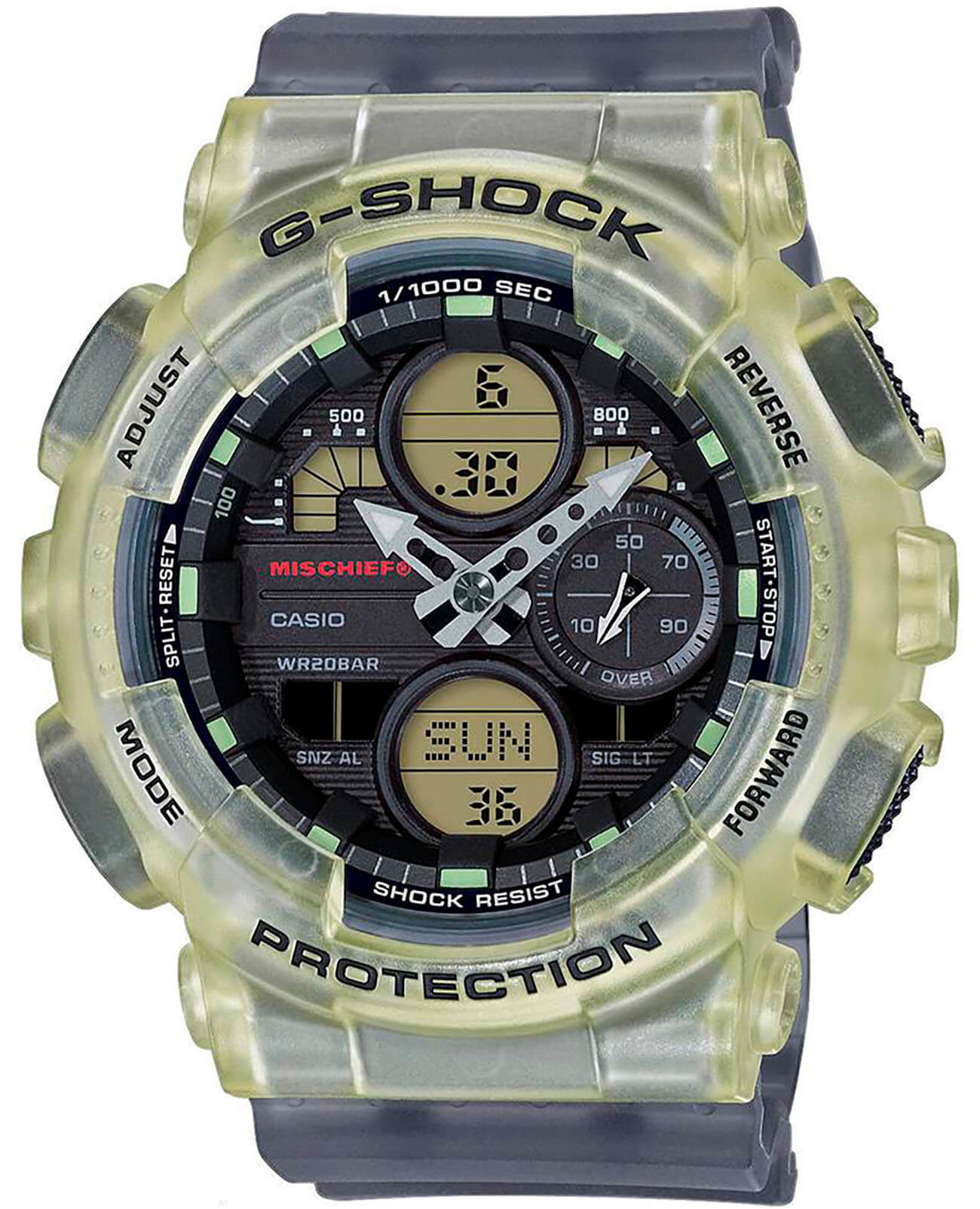 Casio Casio G-Shock GMA-S140MC-1A лимитированной серии GMA-S140MC-1AER электронные женские часы черный циферблат, браслет пластик — вид спереди