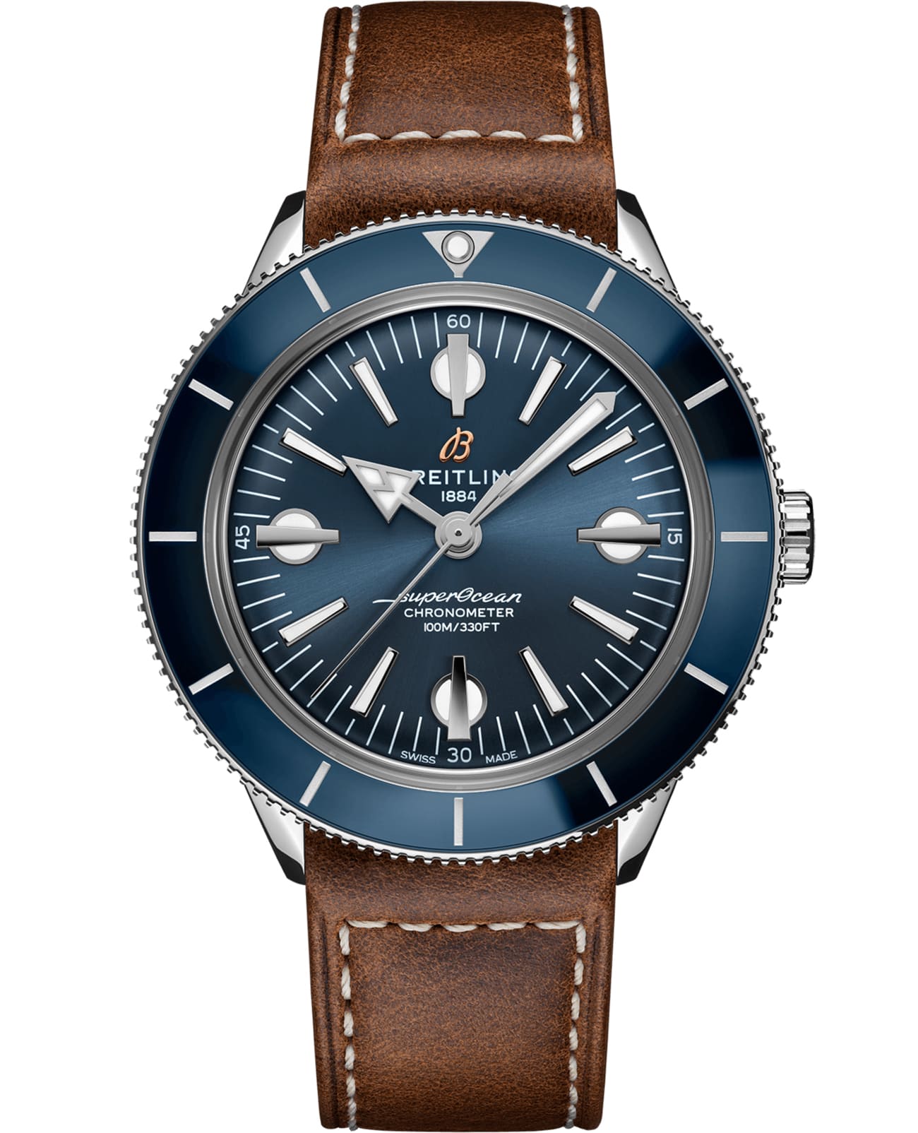 Breitling Breitling Superocean Heritage '57 A10370161C1X1  A10370161C1X1 механические мужские часы синий циферблат, браслет кожаный — вид спереди