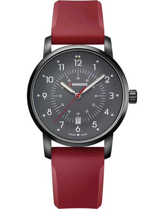 Wenger Avenue 01.1641.117  01.1641.117 кварцевые мужские часы черный циферблат, браслет силикон — вид спереди