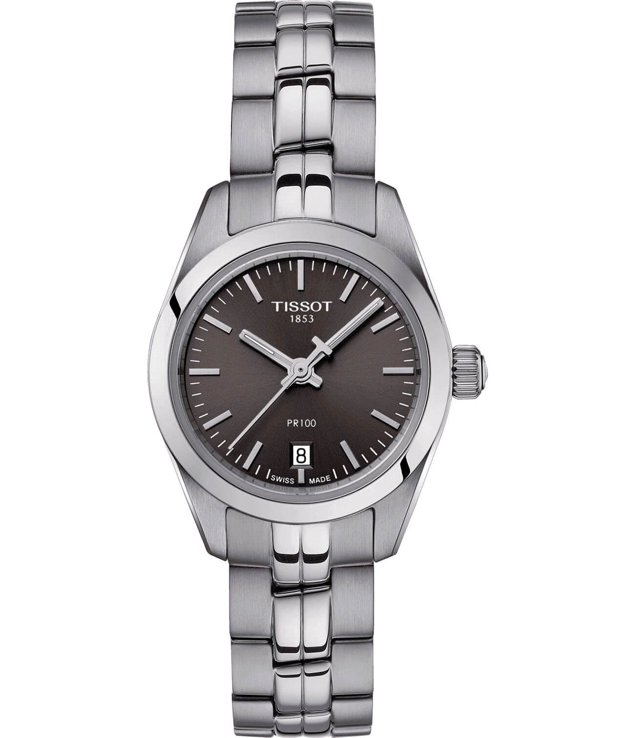 Tissot Tissot PR 100 Lady Small T101.010.11.061.00 PR 100 T1010101106100 кварцевые женские часы серый циферблат, браслет нержавеющая сталь — вид спереди
