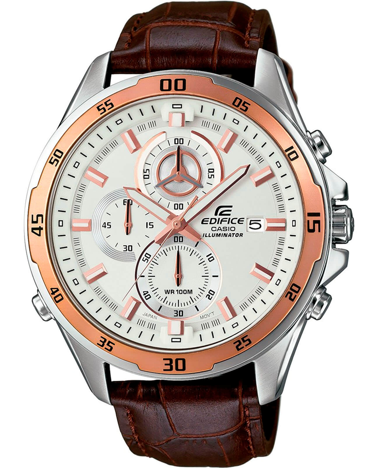 Casio Casio Edifice EFR-547L-7A EFR EFR-547L-7A кварцевые мужские часы белый циферблат, браслет кожаный — вид спереди