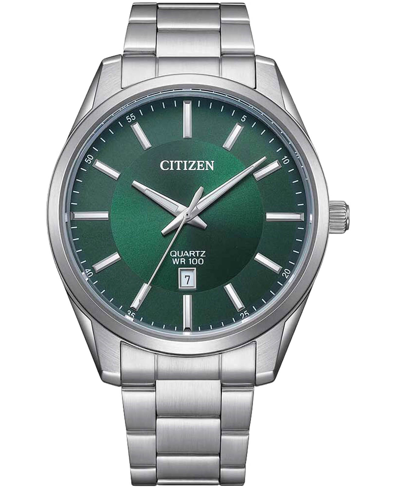 Citizen Citizen Basic BI1031-51Z  BI1031-51Z кварцевые мужские часы зеленый циферблат, браслет нержавеющая сталь — вид спереди