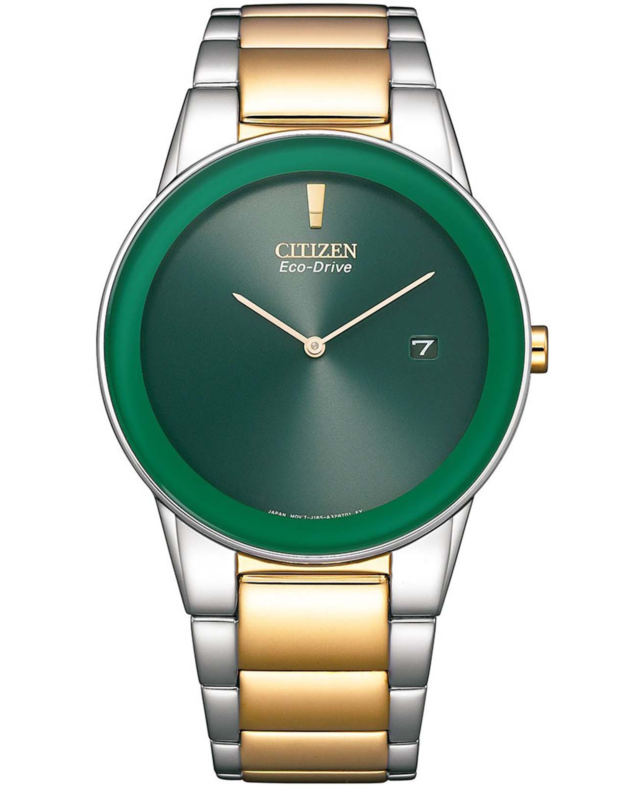 Citizen Citizen Eco-Drive Axiom AU1064-85X  AU1064-85X кварцевые мужские часы зеленый циферблат, браслет нержавеющая сталь с ip-покрытием — вид спереди