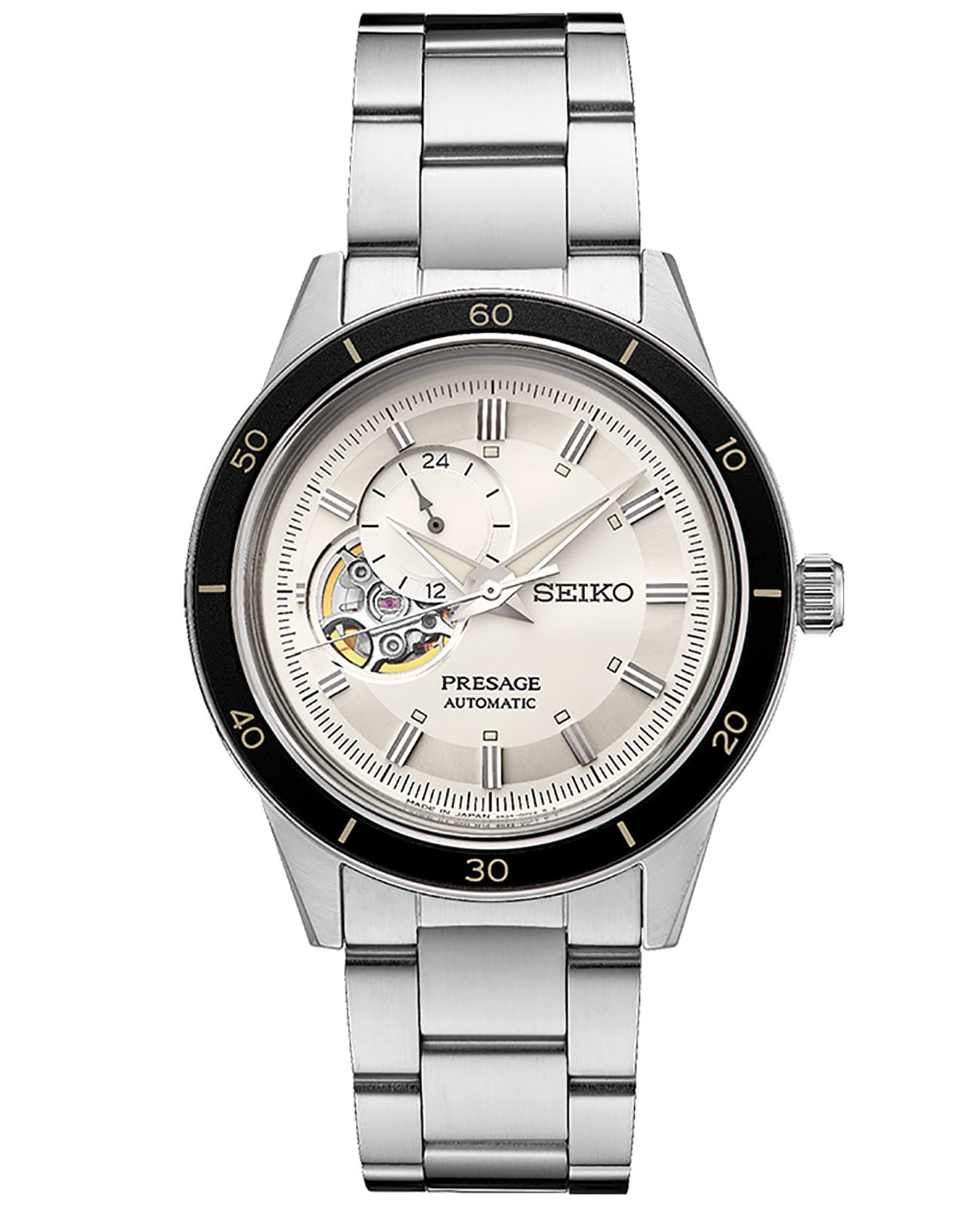 Seiko Seiko Presage SSA423J1  SSA423J1 механические мужские часы бежевый циферблат, браслет нержавеющая сталь — вид спереди