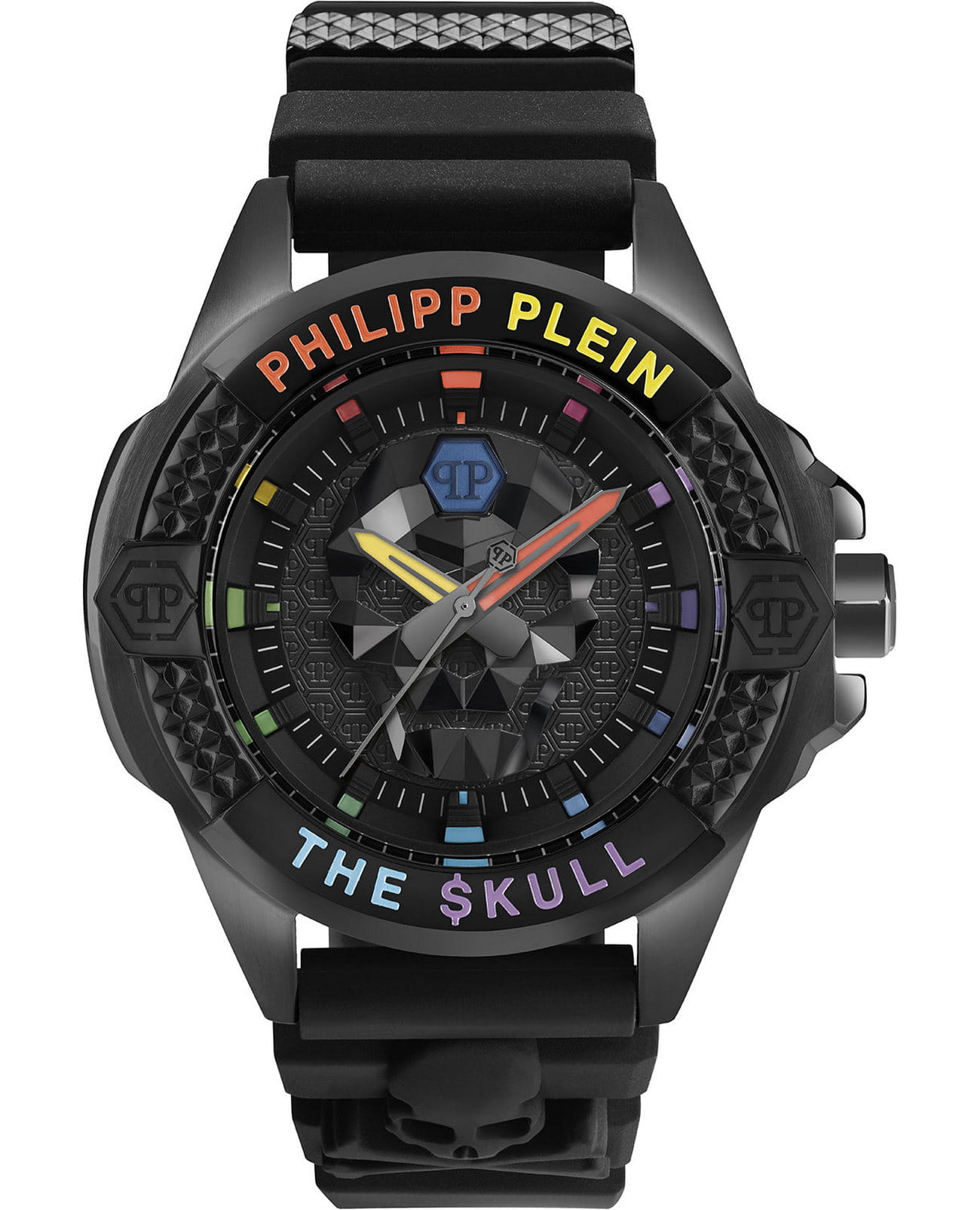 Philipp Plein Philipp Plein The Skull PWAAA0621  PWAAA0621 кварцевые мужские часы черный циферблат, браслет силикон — вид спереди