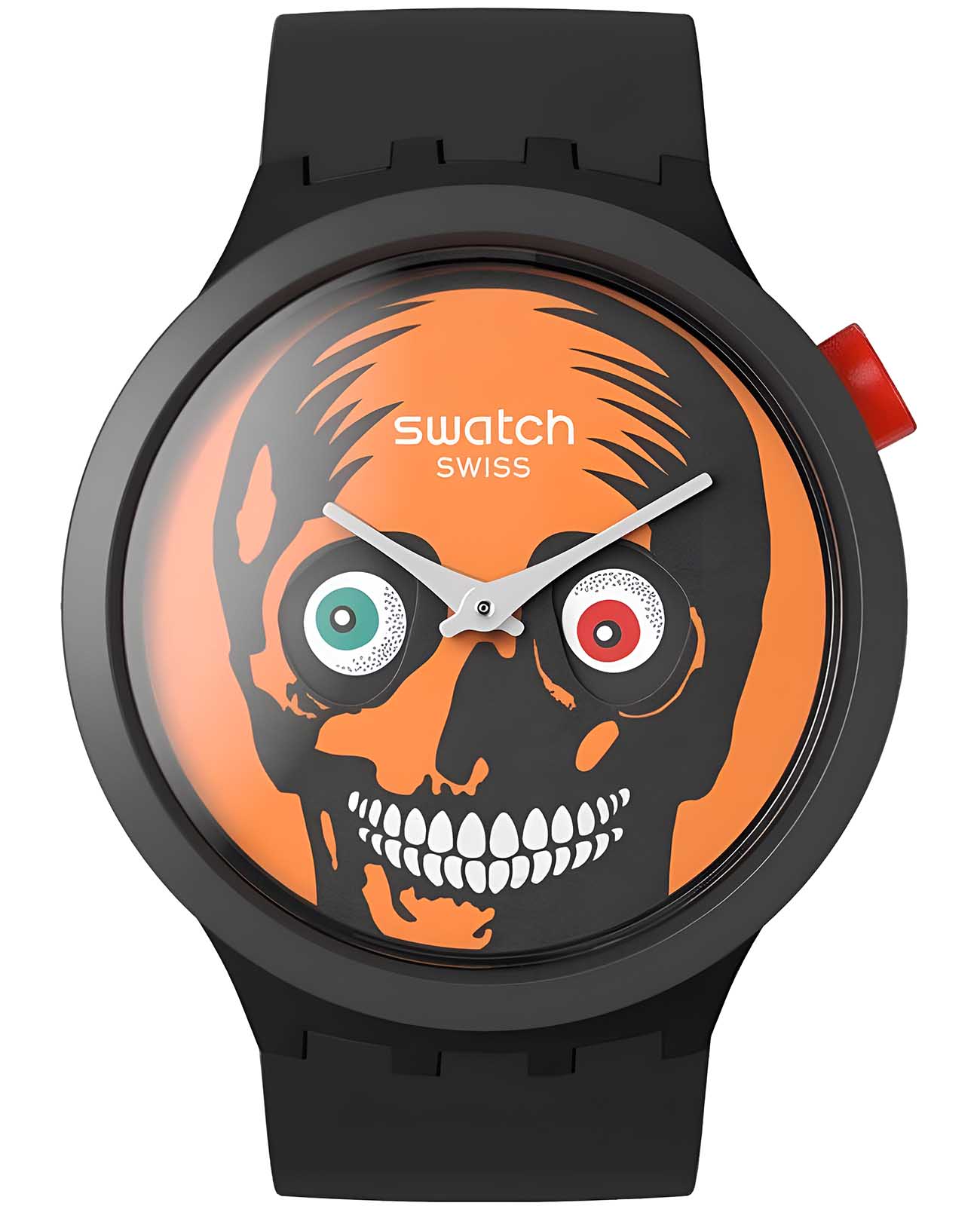 Swatch Swatch Big Bold Bioceramic SB03B700  SB03B700 кварцевые мужские часы черный циферблат, браслет силикон — вид спереди