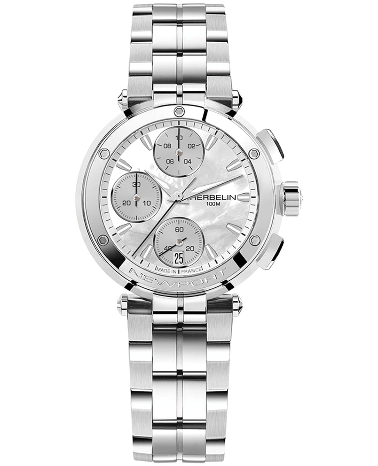 Herbelin Herbelin Newport Chrono 35688B19  35688B19 кварцевые женские часы серебристый циферблат, браслет нержавеющая сталь — вид спереди