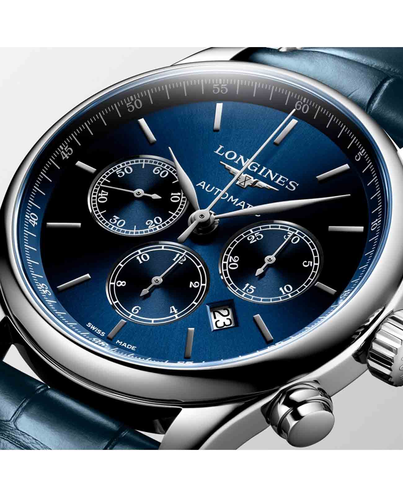 Longines Longines Master Collection L2.859.4.92.0  механические мужские часы часы крупный план синий циферблата