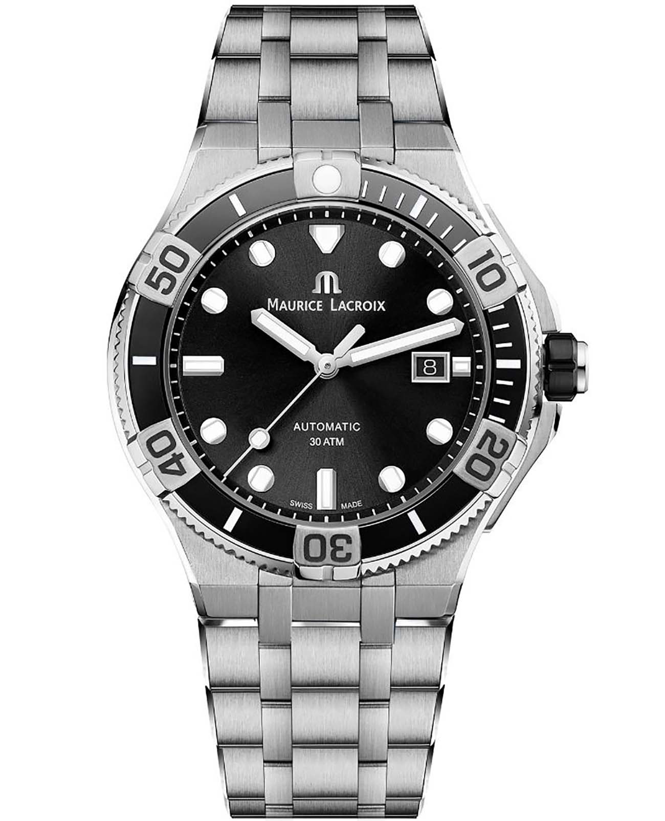 Maurice Lacroix Maurice Lacroix Aikon Venturer AI6058-SS002-330-1  AI6058-SS002-330-1 механические мужские часы черный циферблат, браслет нержавеющая сталь — вид спереди