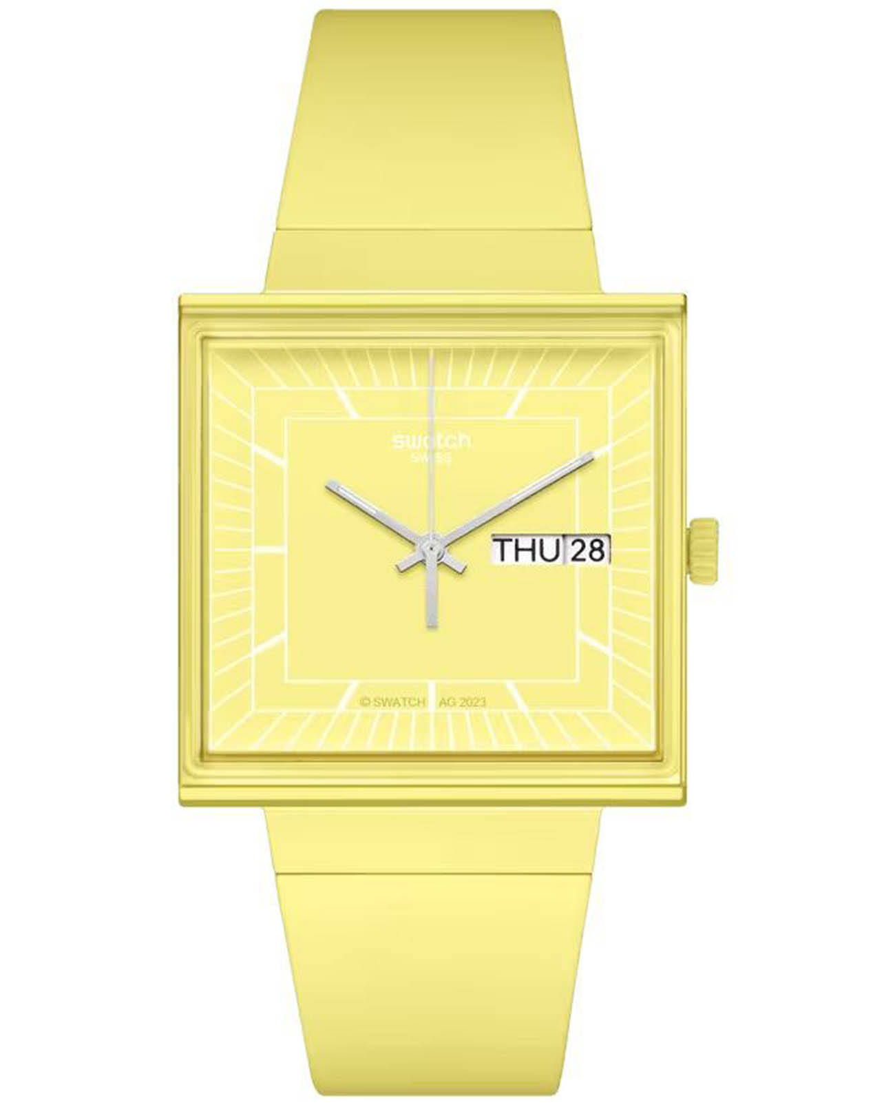 Swatch Swatch Square Bioceramic Standard SO34J700  SO34J700 кварцевые женские часы желтый циферблат, браслет биоматериал — вид спереди