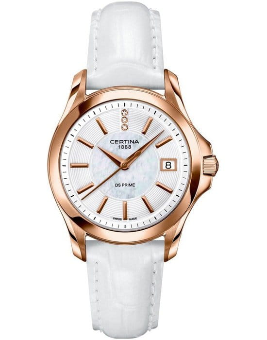 Certina Certina C004.210.36.116.00  C0042103611600 кварцевые женские часы белый циферблат, браслет кожаный — вид спереди