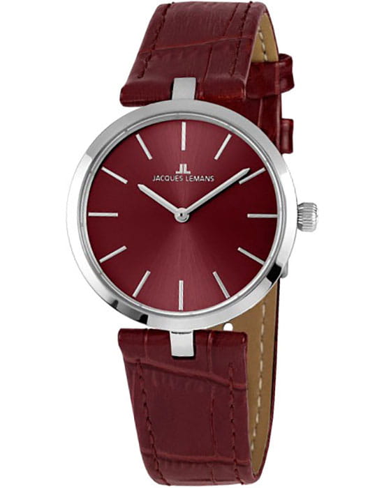 Jacques Lemans Jacques Lemans Classic 1-2024D  1-2024D кварцевые женские часы красный циферблат, браслет кожаный — вид спереди