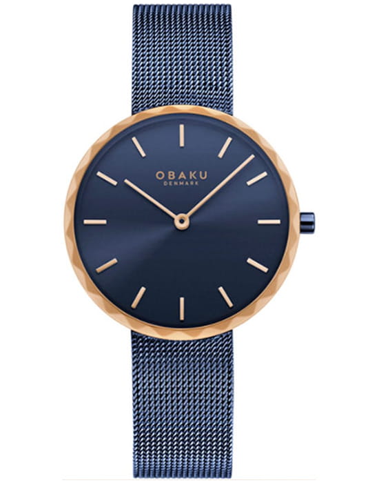 Obaku Obaku V252LXSLML  V252LXSLML кварцевые женские часы синий циферблат, браслет сталь с ip покрытием — вид спереди