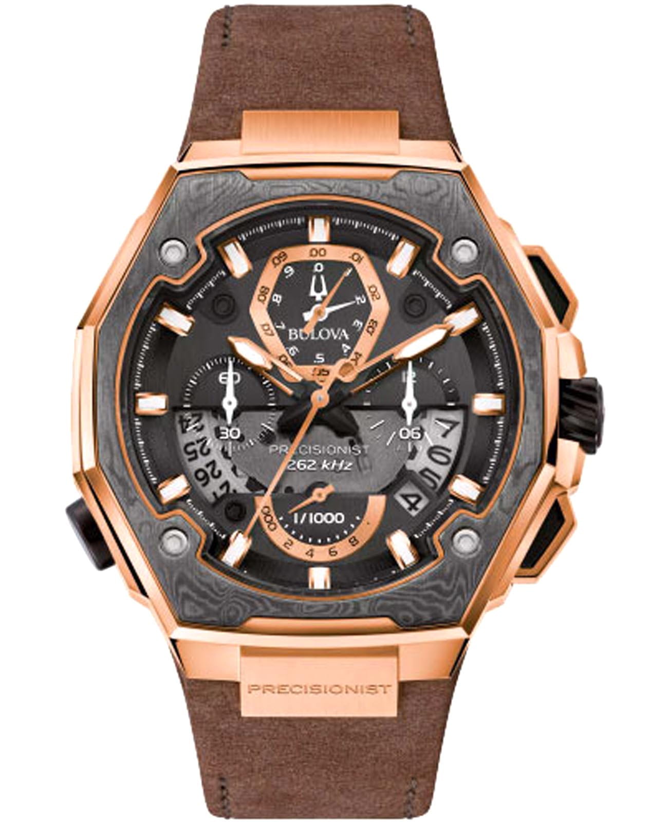Bulova Bulova Precisionist 98B356  98B356 кварцевые мужские часы черный циферблат, браслет кожаный — вид спереди