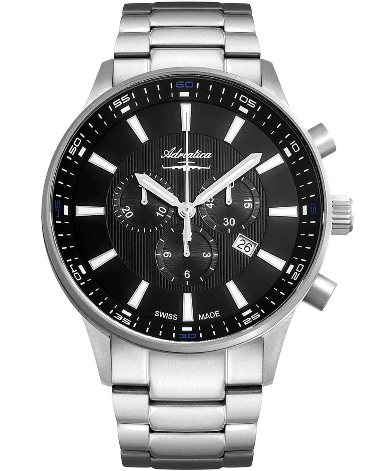 Adriatica Adriatica Aviation A8281.4114CH  A8281.4114CH кварцевые мужские часы черный циферблат, браслет титановый — вид спереди