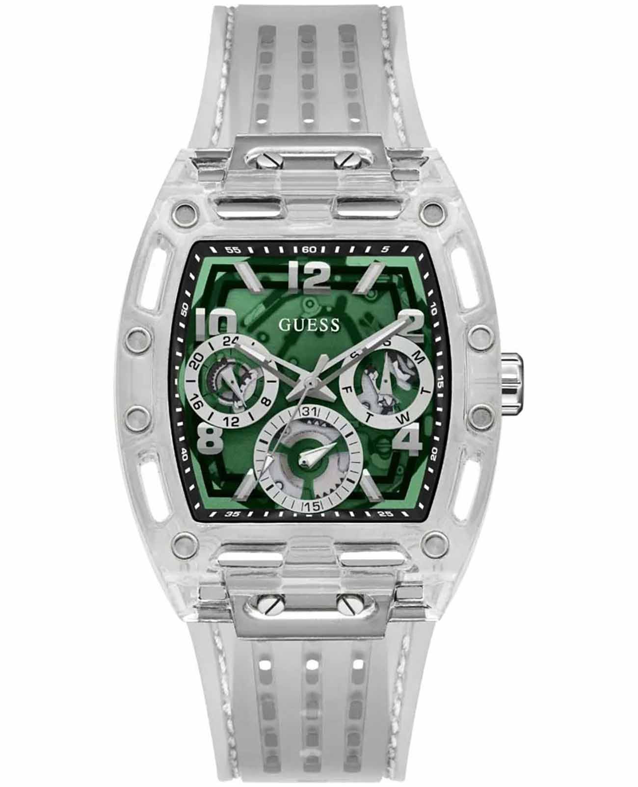 Guess Guess Phoenix PC GW0499G8  GW0499G8 кварцевые мужские часы зеленый циферблат, браслет силикон — вид спереди