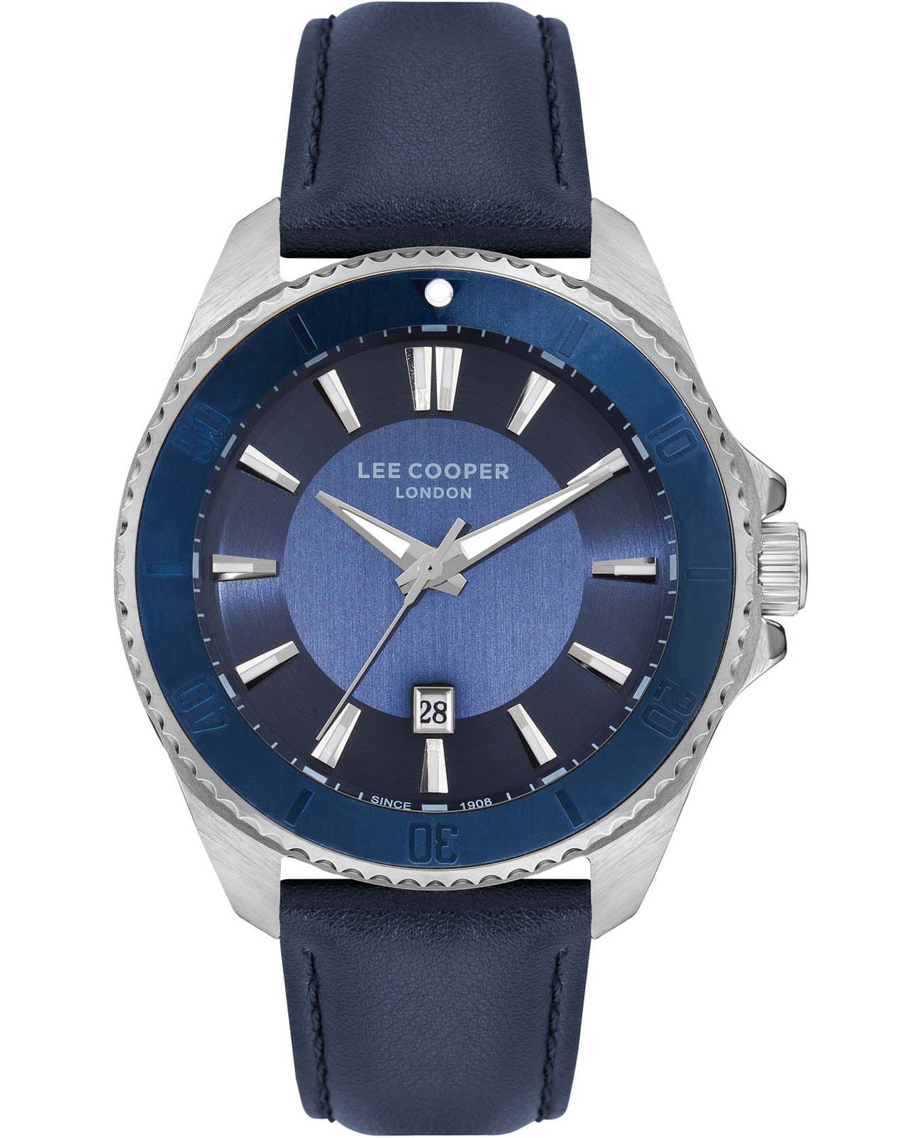 Lee Cooper Lee Cooper LC07870.399  LC07870.399 кварцевые мужские часы синий циферблат, браслет кожаный — вид спереди