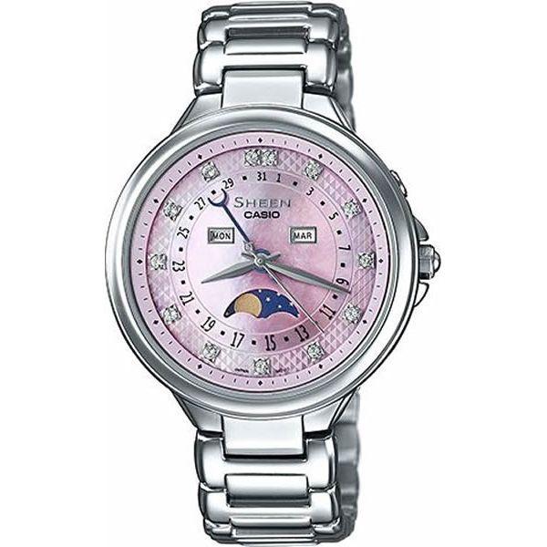 Casio Casio Sheen SHE-3044D-4A  SHE-3044D-4A кварцевые женские часы розовый циферблат, браслет  — вид спереди