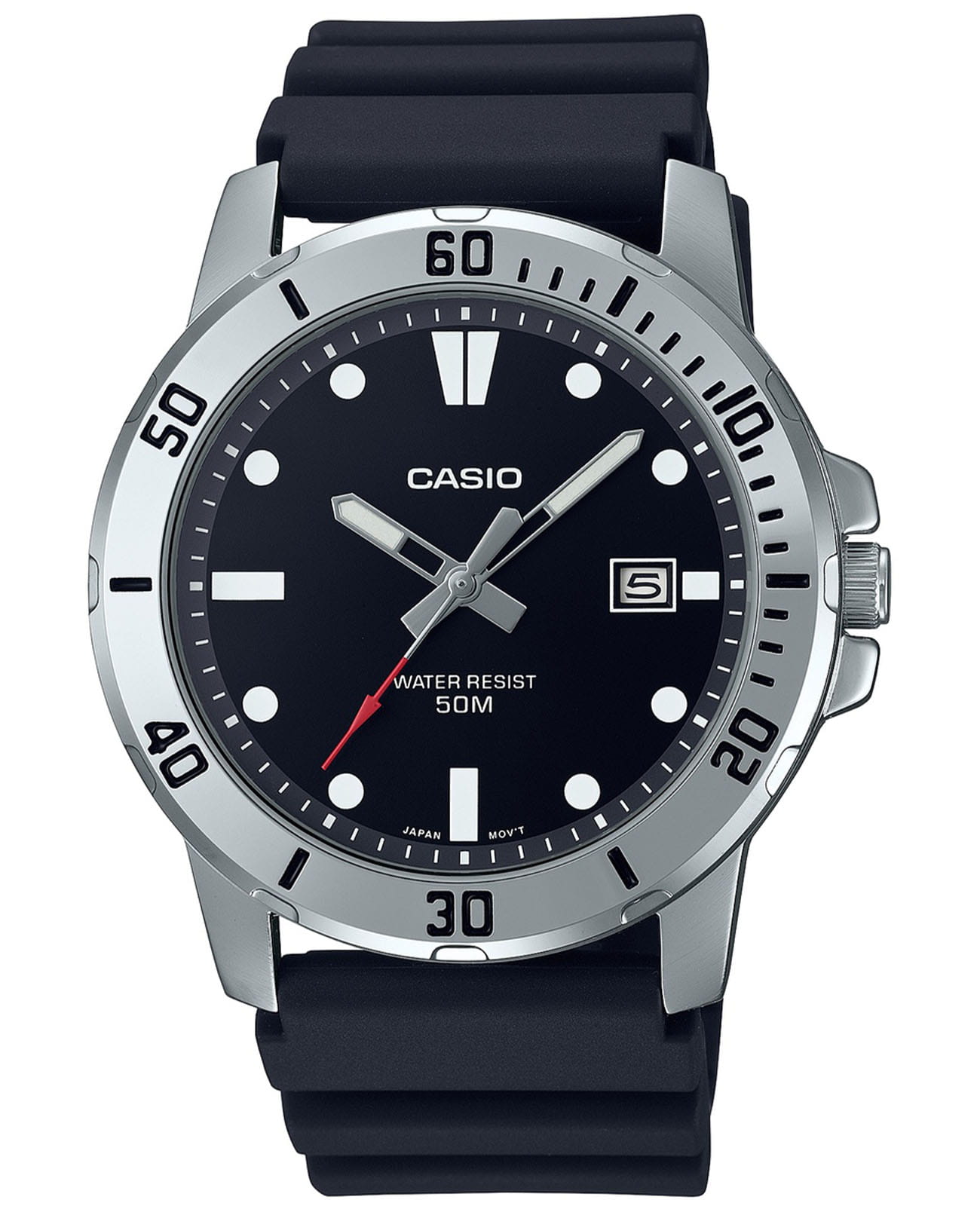 Casio Casio Collection MTP-VD01-1EVUDF (MTP-VD01-1E)  MTP-VD01-1E кварцевые мужские часы черный циферблат, браслет каучук — вид спереди