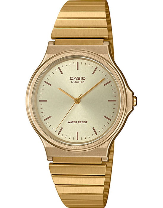 Casio Casio Collection MQ-24G-9EEF  MQ-24G-9EEF кварцевые женские часы золотой циферблат, браслет сталь с ip покрытием — вид спереди