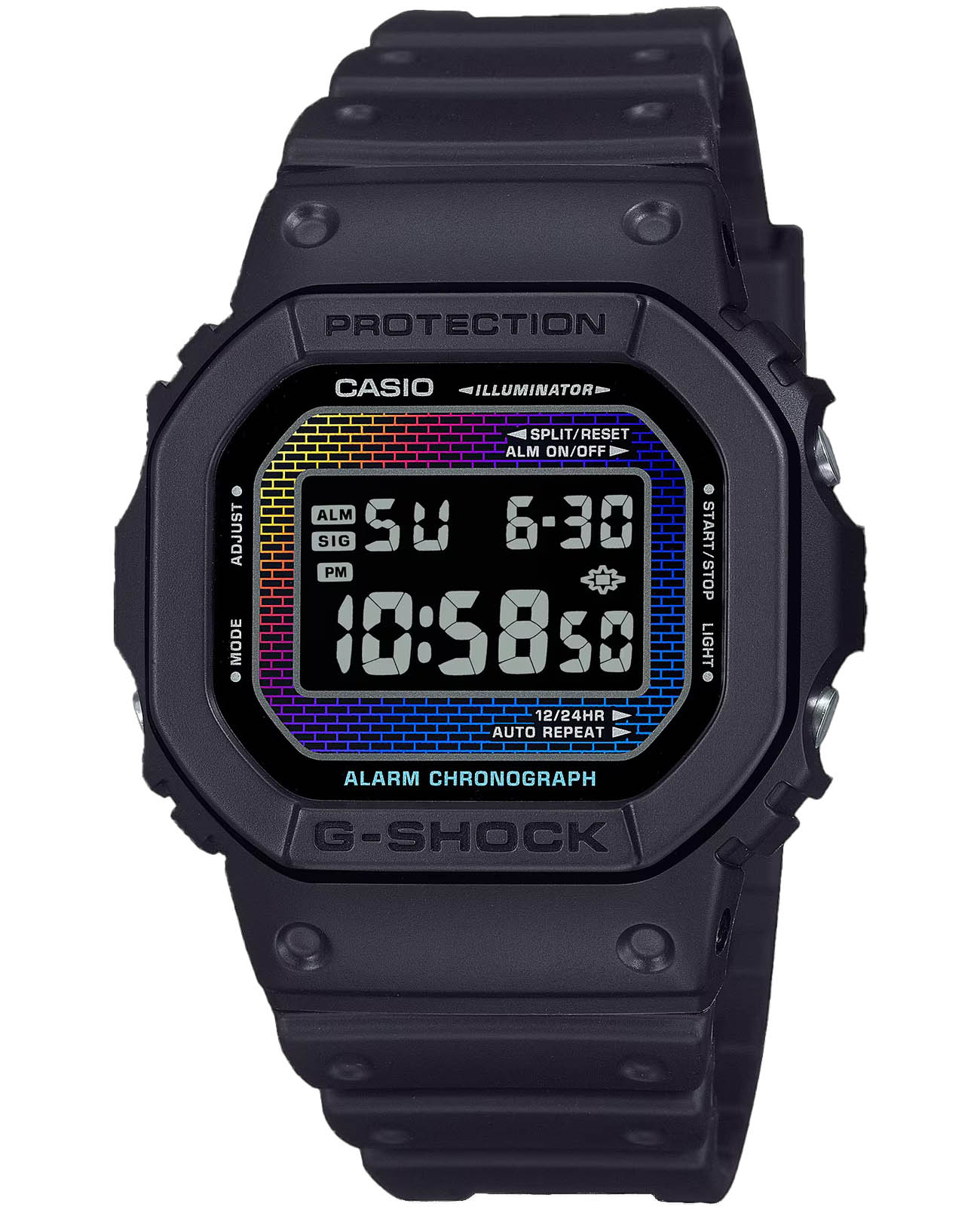 Casio Casio G-Shock DW-5600RW-1 DW-5600 DW-5600RW-1 электронные мужские часы антрацитовый циферблат, браслет пластик — вид спереди