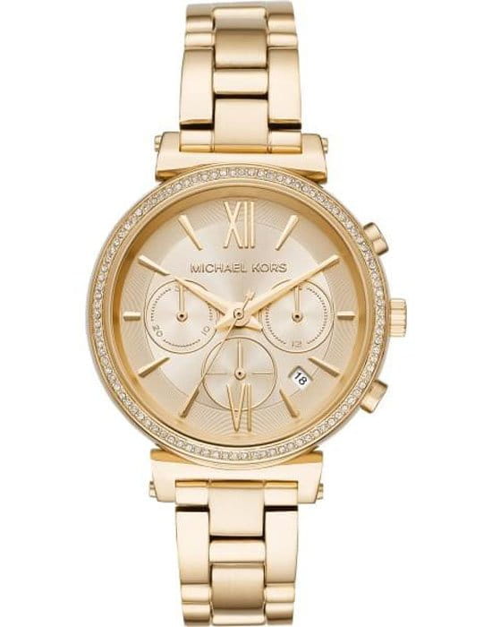 Michael Kors Michael Kors Ritz MK6559  MK6559 кварцевые женские часы золотой циферблат, браслет сталь с ip покрытием — вид спереди