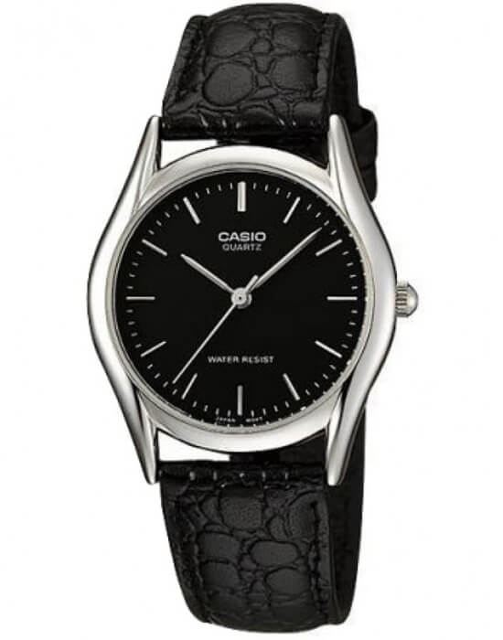 Casio Casio MTP-1094E-1A  MTP-1094E-1A кварцевые мужские часы черный циферблат, браслет кожаный — вид спереди