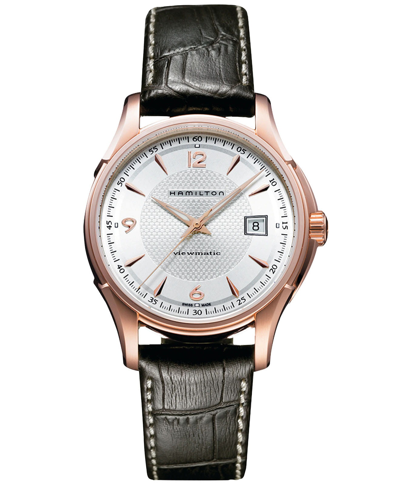 Hamilton Hamilton Jazzmaster Viewmatic Auto H32645555  H32645555 механические мужские часы белый циферблат, браслет кожаный — вид спереди