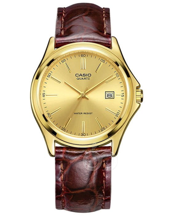 Casio Casio LTP-1183Q-9A  LTP-1183Q-9A кварцевые женские часы золотой циферблат, браслет кожаный — вид спереди