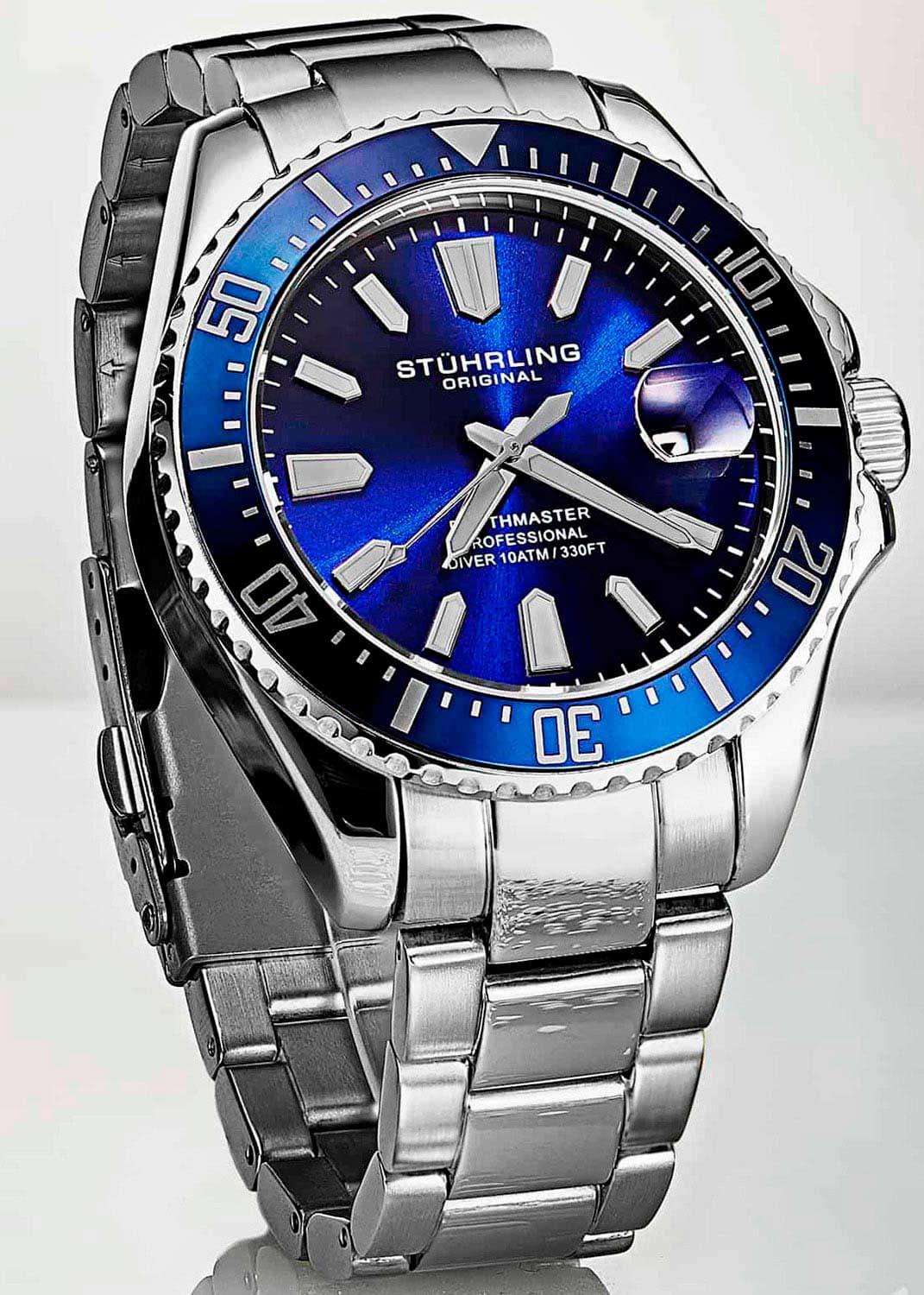 Stuhrling Stuhrling Depthmaster 3950A.2 кварцевые мужские часы часы крупный план синий циферблата