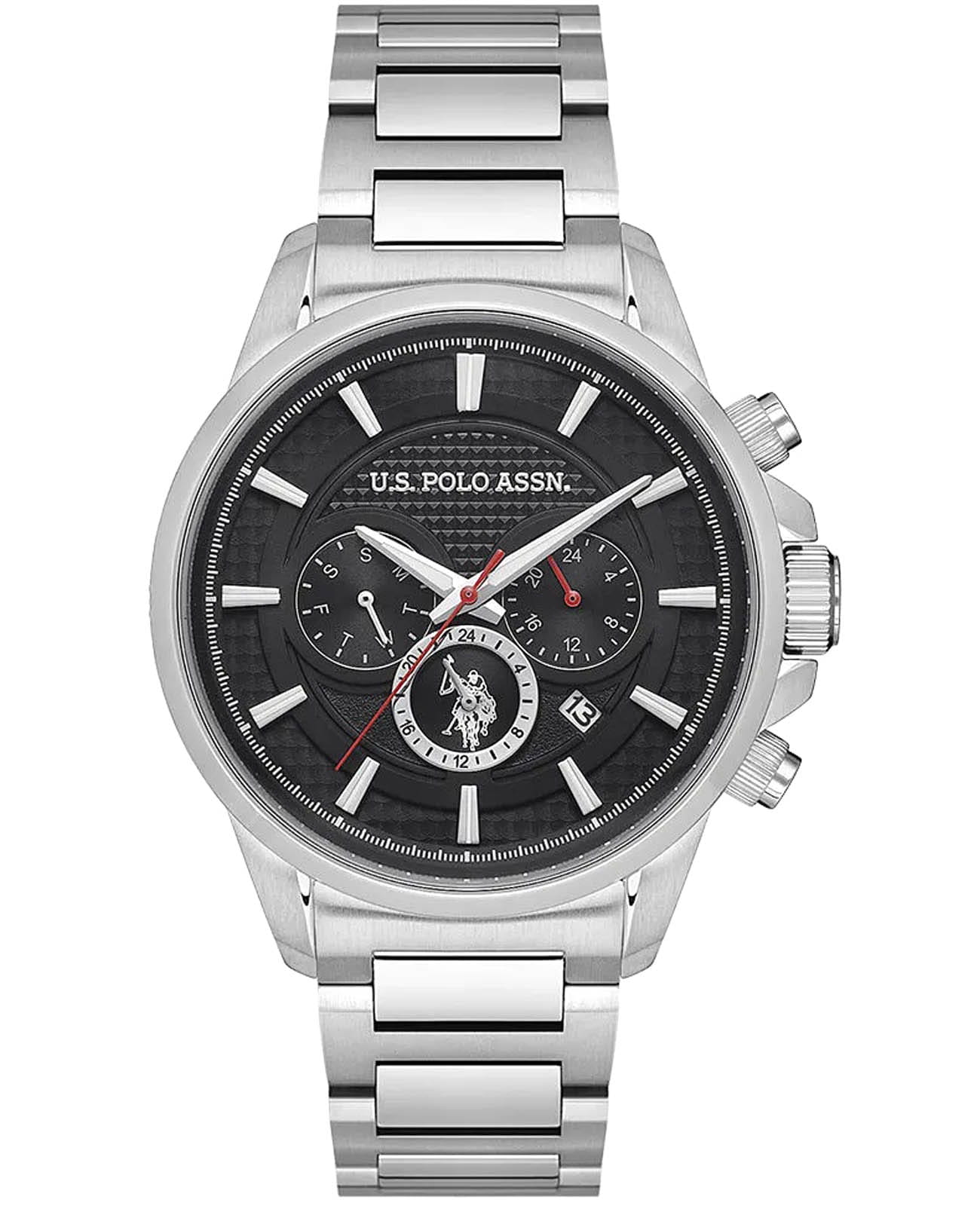 U.S. Polo Assn. U.S. Polo Assn. Crossing USPA1084-03  USPA1084-03 кварцевые мужские часы черный циферблат, браслет нержавеющая сталь — вид спереди