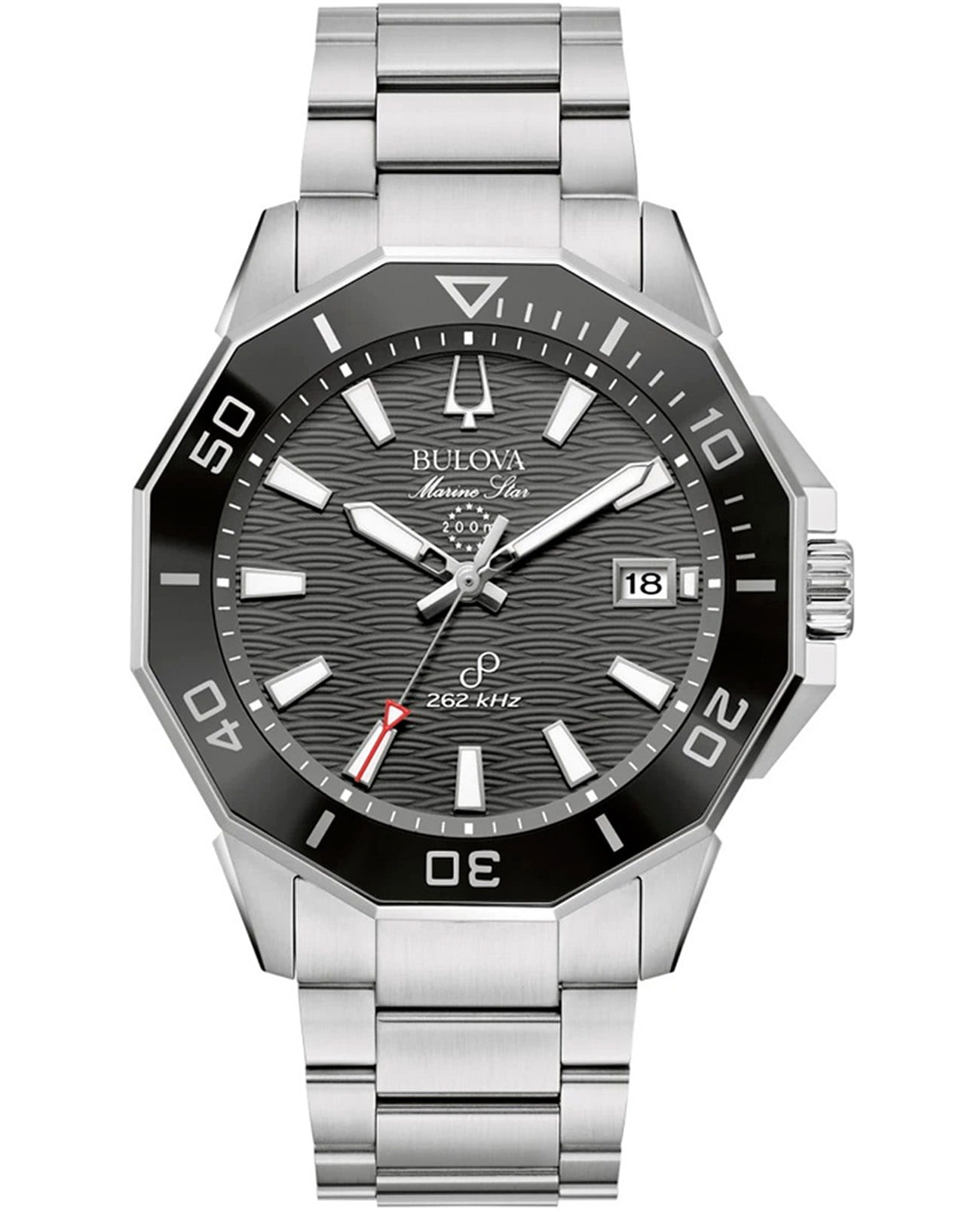 Bulova Bulova Marine Star 96B434  96B434 кварцевые мужские часы черный циферблат, браслет нержавеющая сталь — вид спереди